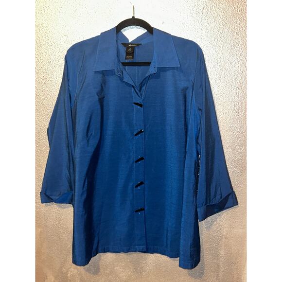 Ali Miles Lagenlook Minimalist Business Office Blue Large Front Button Tunic Top - Picture 2 of 10